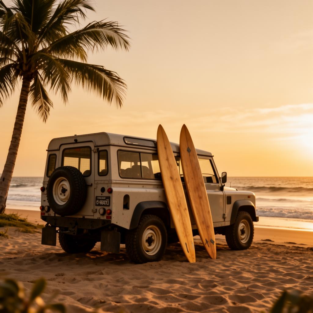 Vintage truck with surfboards at the beach